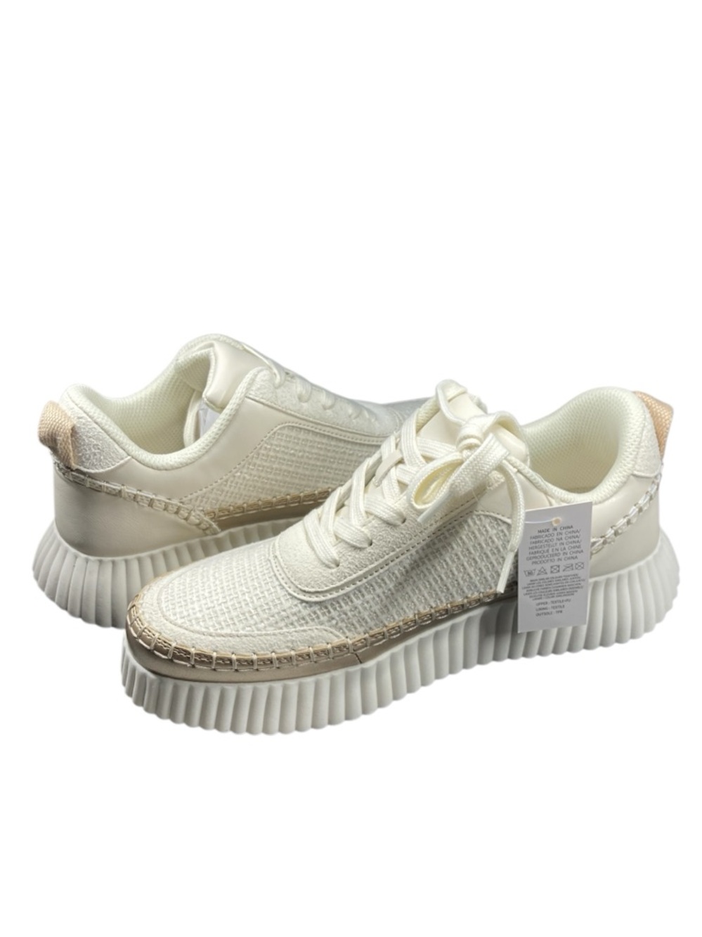 MYSOFT Sneakers Women's size 9 Platform Chunky Cream & Gold Metallic Trim NEW
